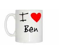 TeeTreeDesigns I Love Heart Ben Mug - Ceramic Heart Mug - 8cm x 92mm - White - Insulated - Dishwasher Safe