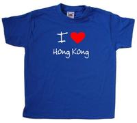 TeeTreeDesigns I Love Heart Hong Kong Royal Blue Kids T-Shirt (White & Red Print)-5-6 Years
