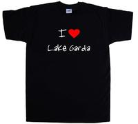 TeeTreeDesigns I Love Heart Lake Garda Black T-Shirt (White Print)-Large