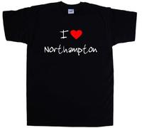TeeTreeDesigns I Love Heart Northampton Black T-Shirt (White Print)-Medium