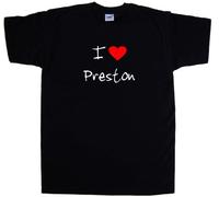 TeeTreeDesigns I Love Heart Preston Black T-Shirt (White Print)-Medium