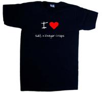 TeeTreeDesigns I Love Heart Salt n Vinegar Crisps Black V-Neck T-Shirt (White Print)-Large