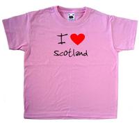 TeeTreeDesigns I Love Heart Scotland Pink Kids T-Shirt (Black Print)-3-4 Years
