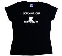 TeeTreeDesigns I Would Like Some Tea Now Please Funny Black Ladies Fitted T-Shirt (White Print)-Size 8