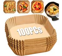 TEEUCNY Air Fryer Liners, 100PCs Disposable Parchment Paper for Air Fryer & Oven - Non-Stick, Greaseproof, Water-Proof, Food Grade Square Liner Paper 6.3in