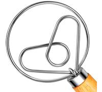 TEEVEA Danish Dough Whisk for Sourdough Bread, Pizza & Pastry - Wooden Handle with Stainless Steel Hook
