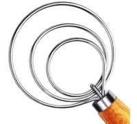 TEEVEA Danish Dough Whisk for Sourdough Bread, Pizza & Pastry - Wooden Handle with Stainless Steel Hook