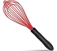 TEEVEA Silicone Whisk,Kitchen Silicone Whisks for Cooking Non Scratch,Wisking Tool Metal Wire Stainless Steel Egg Whisk Silicone Rubber Wisk,Large Small Mini Heat Resistant Whisk Set of 3,Black & Red