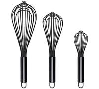 TEEVEA Silicone Whisk,Non Stick Kitchen Whisks for Cooking,Stainless Steel Metal Wire Silicone Rubber Coated Wisk,Heat Resistant & Non Scratch,Perfect for Eggs,Bread Wisking Tool Set of 3,Black
