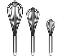 TEEVEA Silicone Whisk,Non Stick Kitchen Whisks for Cooking,Stainless Steel Metal Wire Silicone Rubber Coated Wisk,Heat Resistant & Non Scratch,Perfect for Eggs,Bread Wisking Tool Set of 3,Black