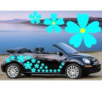 TEEZ 26 Sky Blue & Yellow Bloom Flower Car Decal Sticker, Floral Stickers in Various Sizes by TEEZ