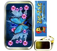 TEEZ BLUE BUTTERFLY SMOKING SET, 1oz GOLD TOBACCO TIN,CIGARETTE PAPERS,CIGARETTE FILTERS,CIGARETTE TIPS