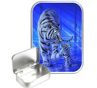 TEEZ Blue Tiger 30ml Small Silver Hinged Tin, Hinged Pill Tin,Gift Box,1oz Tobacco Tin