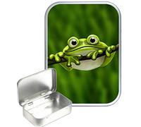 TEEZ Cute Green Frog 30ml Small Silver Hinged Tin, Hinged Pill Tin,Gift Box,1oz Tobacco Tin