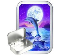TEEZ Dolphin Moon Dance 50ml Silver Hinged tin, Pocket tin, Pill Box, Tobacco tin, Gift Box
