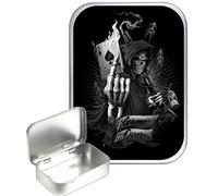 TEEZ Grim Reaper Card 30ml Small Silver Hinged Tin, Hinged Pill Tin,Gift Box,1oz Tobacco Tin