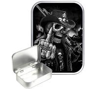 TEEZ Grim Reaper Cowboy 30ml Small Silver Hinged Tin, Hinged Pill Tin,Gift Box,1oz Tobacco Tin