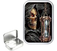 TEEZ - Grim Reaper Hourglass 50ml, 1oz Hinged Silver Tobacco Tin, Pill Tin, Storage Tin