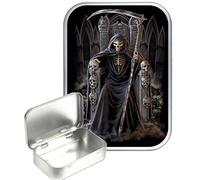 TEEZ Grim Reaper Throne 30ml Small Silver Hinged Tin, Hinged Pill Tin,Gift Box,1oz Tobacco Tin
