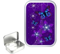 TEEZ Purple Butterflies 50ml, 1oz Hinged Silver Rectangular Tobacco Tin, Storage Tin, 96 mm x 58mm x 20mm