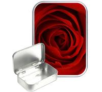 TEEZ Red Rose Silver Hinged Tin,Small 30ml Tin, Pill Tin, Pocket tin, Gift Box, 1oz Tobacco tin