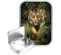 TEEZ Tiger Jungle Silver Hinged Tin,Small 30ml Tin, Pill Tin, Pocket tin, Gift Box, 1oz Tobacco tin, Herb Tin