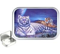 TEEZ - TWO TONE TIGER 50ml, 1oz SILVER HINGED TOBACCO TIN,PILL BOX,STORAGE TIN