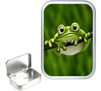 TEEZ VARIOUS DESIGNS NOVELTY 50ml/1oz SILVER HINGED TOBACCO TINS,POCKET TIN,PILL TIN, KEEPSAKE BOX, STASH CAN (CUTE FROG)