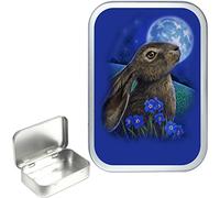 TEEZ VARIOUS DESIGNS NOVELTY 50ml/1oz SILVER HINGED TOBACCO TINS,POCKET TIN,PILL TIN, KEEPSAKE BOX, STASH CAN (BLUE RABBIT MOON)