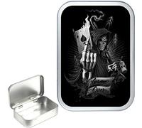 TEEZ VARIOUS DESIGNS NOVELTY 50ml/1oz SILVER HINGED TOBACCO TINS,POCKET TIN,PILL TIN, KEEPSAKE BOX, STASH CAN (GRIM REAPER CARD)