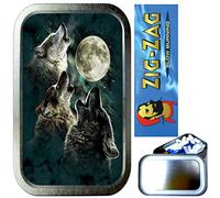 TEEZ- WOLF CHORUS SMOKING SET, 1oz SILVER TOBACCO TIN,CIGARETTE PAPERS,CIGARETTE FILTERS,CIGARETTE TIPS