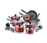 Tefal 2100100487 T-FAL Initiatives, Dishwasher Safe Nonstick Cookware Set, 18 Piece, Red Inside and Out, Aluminum