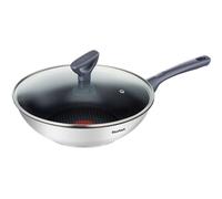 Tefal 28cm Wok Pan with Glass Lid Induction Titanium Non Stick Dishwasher Silver