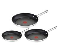 Tefal A704S3 Duetto 3-Piece Frying Pan Set | 20, 24 and 28 cm | Non-Stick Coating | Built-in Temperature Indicator | Suitable for All Hob Types Including Induction | Stainless Steel/Black