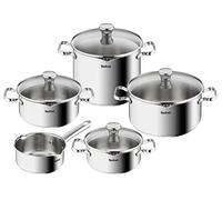 Tefal A705S9 Duetto 9-Piece Saucepan Set, Induction Compatible, Robust Stainless Steel, Eco-Friendly, Strainer Lid, Oven Safe to 260°C (Without Lid)