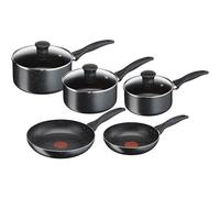 Tefal B190S544 Origins 5 Piece Stone Pots and Pans set, Black, 20 & 24CM Frying Pans, 16 & 18 & 20CM Saucepans with Lids