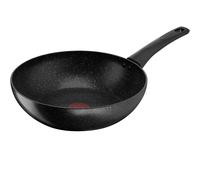 Tefal G28119 Black Stone Wok Pan 28 cm | Mineralia+ Non-Stick Coating | Safe | Thermal Signal | Suitable for Induction Cookers | Healthy Cooking | Stone Effect | Black, Aluminium