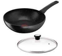 Tefal Black Stone Titanium Wok Pan 28cm Induction with Glass Lid Non Stick New