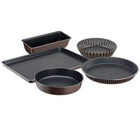 Tefal Brown Perfectbake Set of 5 Tart Moulds 30 cm Missed 24 cm Cake 28 cm Four Quarters 26 cm Pastry Plate 38 x 28 cm Non-Stick Aluminium 100% Recycled Easy Release YY4220FA