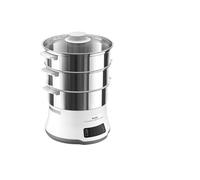 Tefal Convenient Series Deluxe Steamer, Simple Touch Screen, 8 Programmes, Cooking on 3 Levels, Stainless Steel Container, Durable Quality, Healthy Preparation, Stainless Steel/White, VC502D