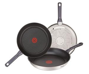 Tefal Daily Cook 3 Piece Pan Set: 20/24/26 cm Stainless Steel Frying Pans, Non-Stick, Thermo Spot Technology, Even Cooking, for All Hob Types, PFOA (Perfluorooctanoic Acid) Free, Black