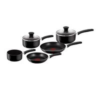 Tefal Delight 5 Piece Non Stick, Aluminium, (14 cm Milk, 16/18 cm Saucepans with Lids, 20/24 cm Frying pan), Black, All hobs Compatible excluding