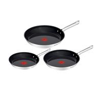 Tefal Duetto On G766S334 Set of 3 Frying Pans 20/24/28 cm Go Ceram Ceramic Non-Stick Coating, Thermal Signal, Riveted Handle, Suitable for All Hob Types, Stainless Steel