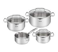 Tefal Duetto Set 7 Pieces: 3 Cooking Pots 16/20/24 cm, 1 Saucepan 16 cm, 3 Lids, Stainless Steel, 3 Glass Lids, Measurement Marks, All Types of Cooke