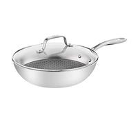 Tefal E49716 Eternal Mesh Wok Pan, 28 cm, with Scratch-Resistant Mesh Coating, PFOA Suitable for All Hob Types, Including Induction Hobs, Including Glass Lid, Stainless Steel