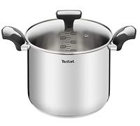 Tefal Emotion E3016104 Tall Saucepan 22 cm 6 L Stainless Steel Thick Base for Even Heat Distribution Elegant Design Heavy Duty Handles Glass Lid Induction Cranberry
