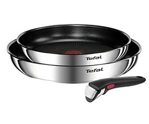 Tefal Emotion Ingenio 3Pcs Induction Stainless Steel Frying Pan Set, 24/28 cm and a Handle, Silver