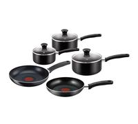 Tefal Essential 5-Piece Non-Stick Cookware Set: 3 Saucepans (16/18/20CM) with Lids, 2 Frying Pans (20/24CM), Compatible with All Hobs Except Inductio