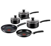 Tefal Essential 5-Piece Non-Stick Cookware Set: 3 Saucepans (16/18/20CM) with Lids, 2 Frying Pans (20/24CM), Compatible with All Hobs Except Induction Black - B472S545