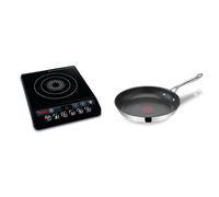 Tefal Everyday Portable Electric Induction Hob Bundle with Jamie Oliver Cooks Direct Frying Pan 28cm, 2 hours timer, 6 functions, 9 power level, 2100W, Black, IH201840